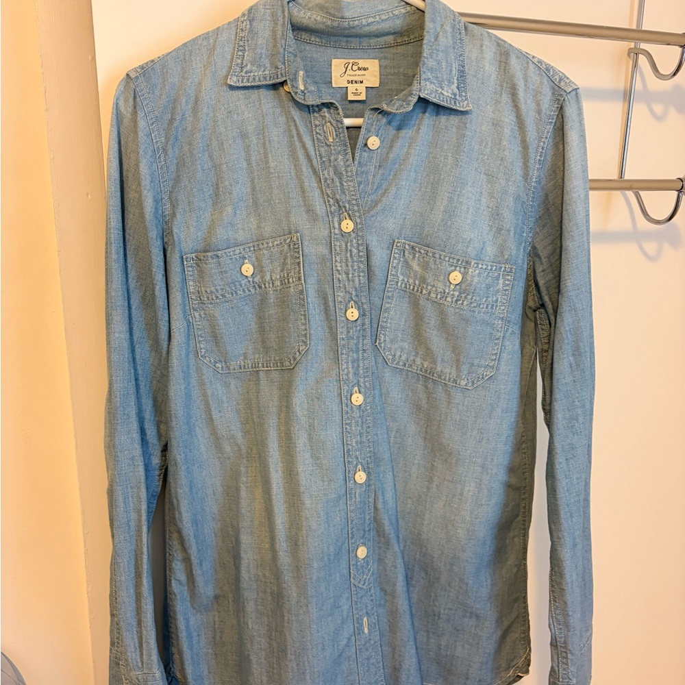 J. Crew Chambray Blue Button-Up Shirt Sz 6